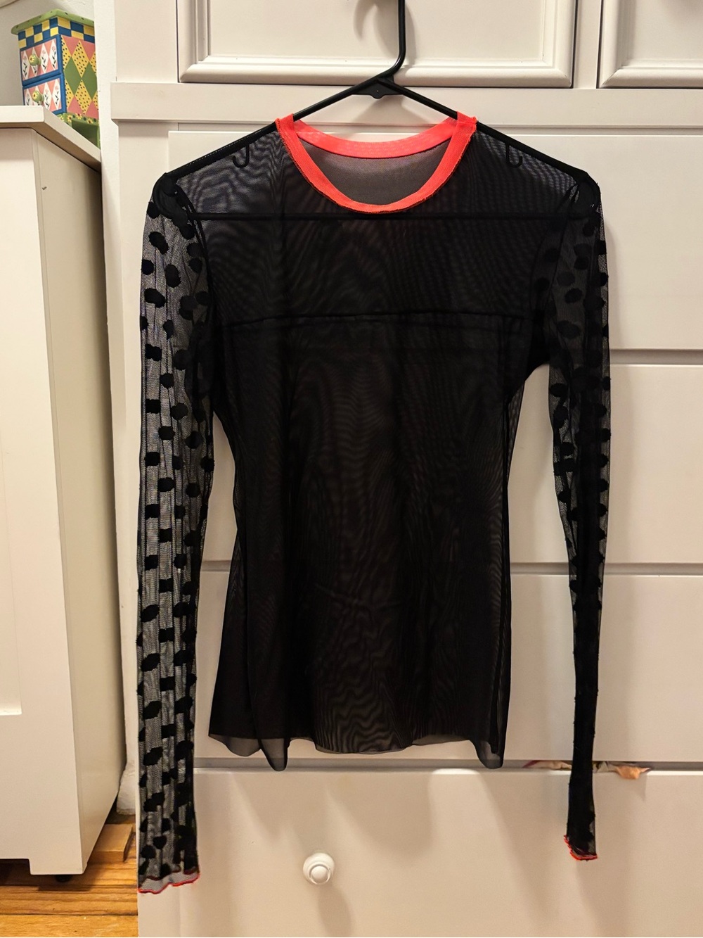 sheer polka dot mesh longsleeve